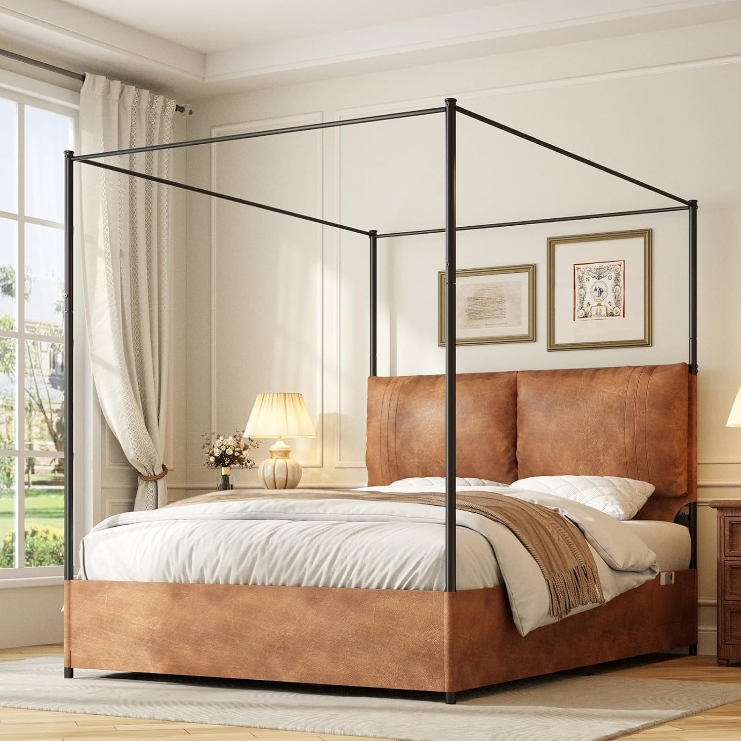 Lit à baldaquin Queen avec têt - Canopy Bed Frame Metal Queen avis et prix