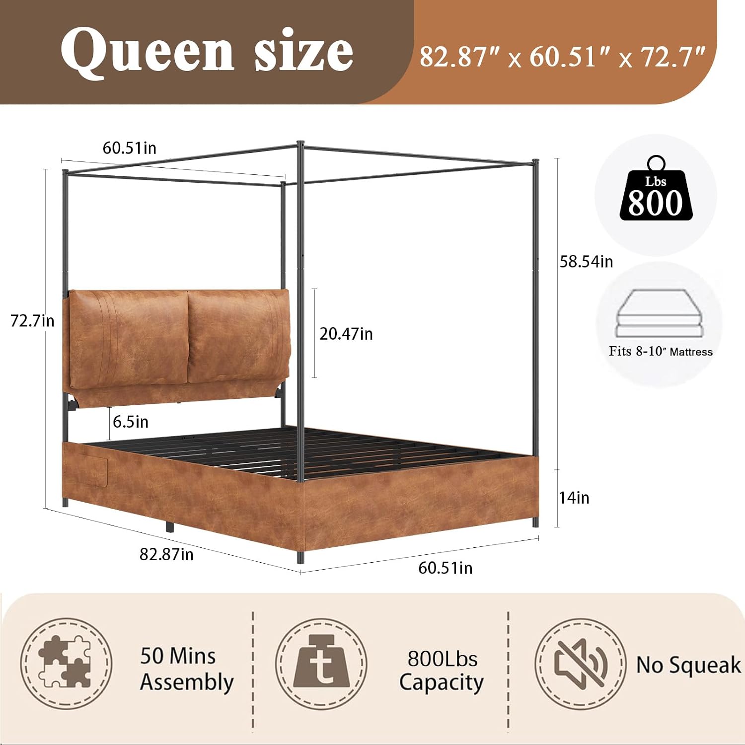 Lit à baldaquin Queen avec têt - Canopy Bed Frame Metal Queen avis et prix
