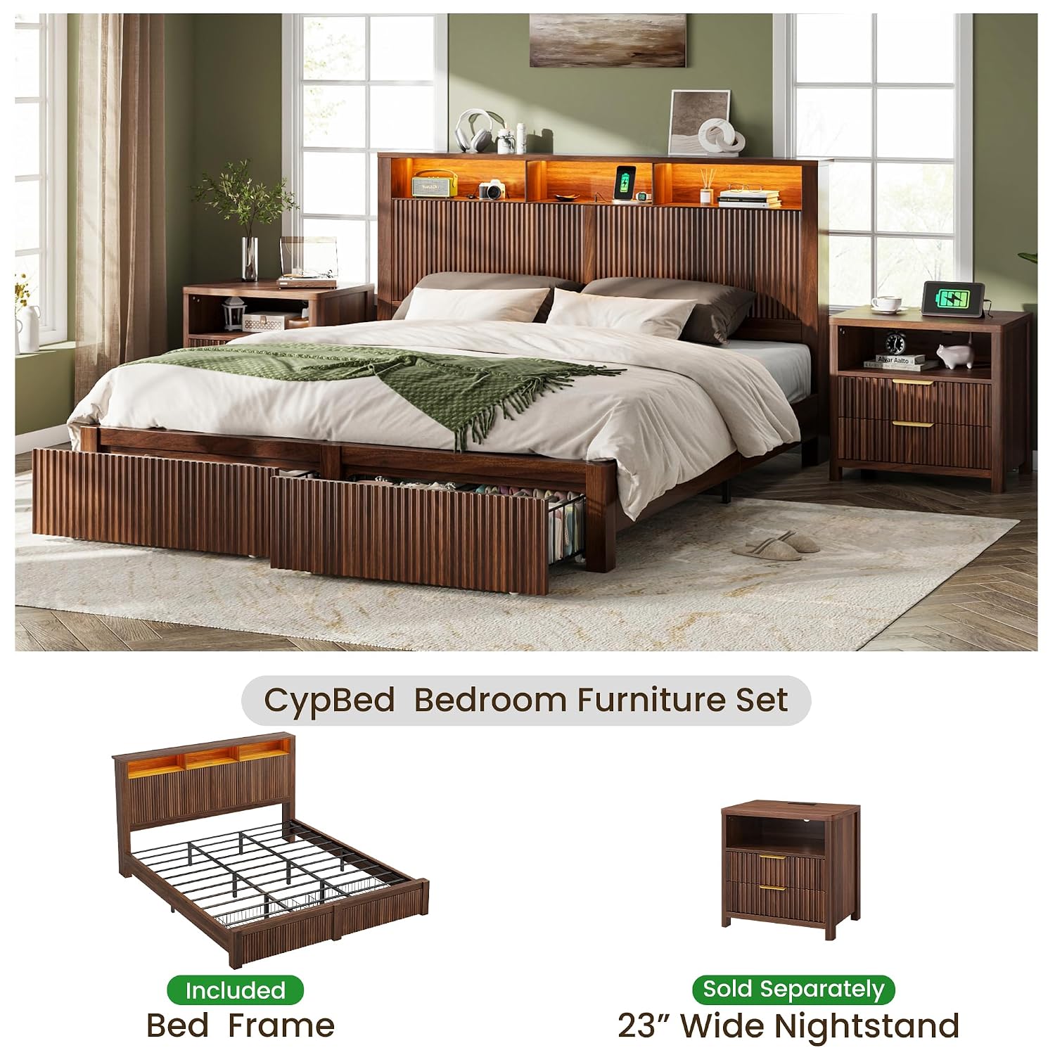 Cadre de lit King Size et tête - King Size Bed Frame With Storage Drawers avis et prix