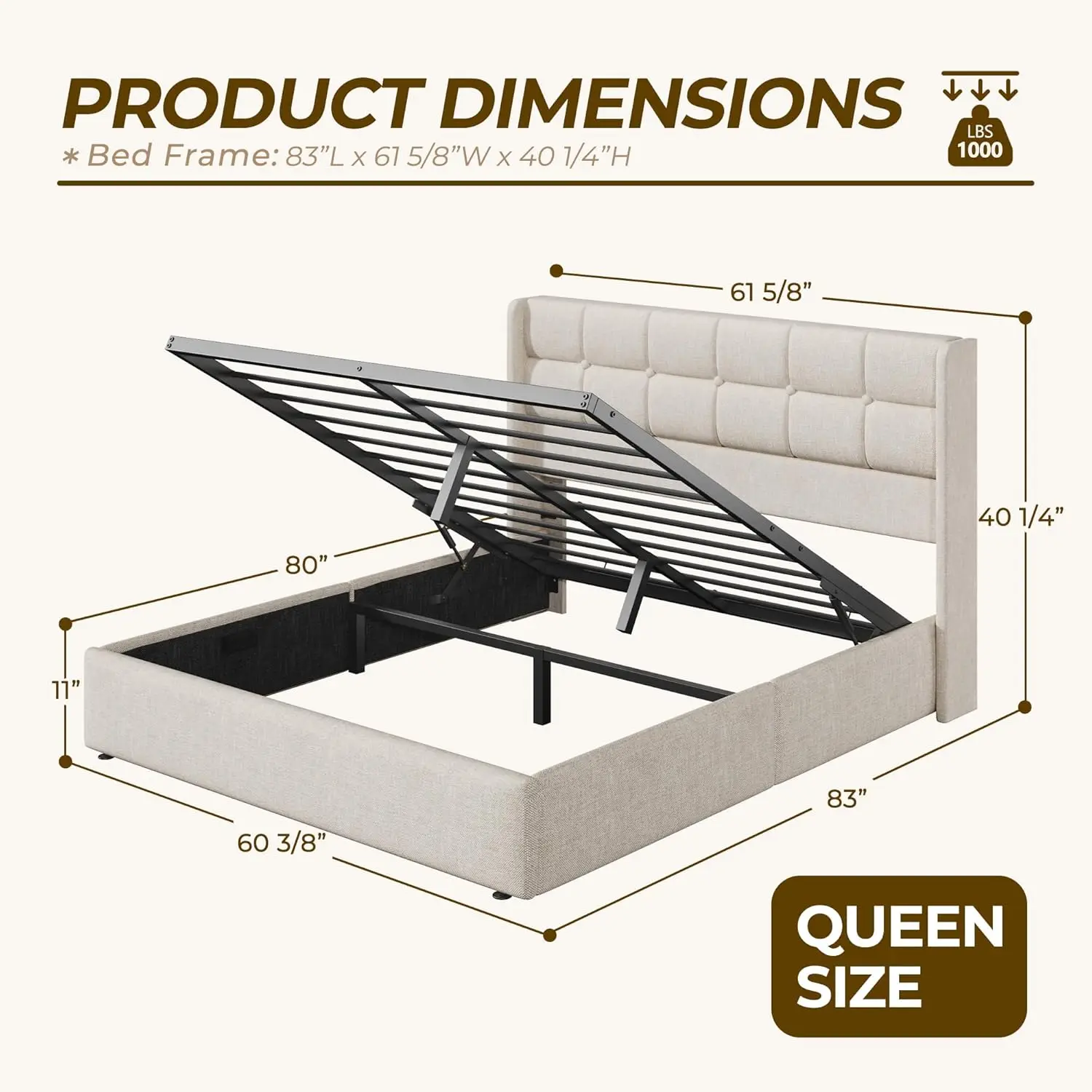 Cadre de lit avec rangement in - Gas Lift Storage Bed Hydraulic avis et prix