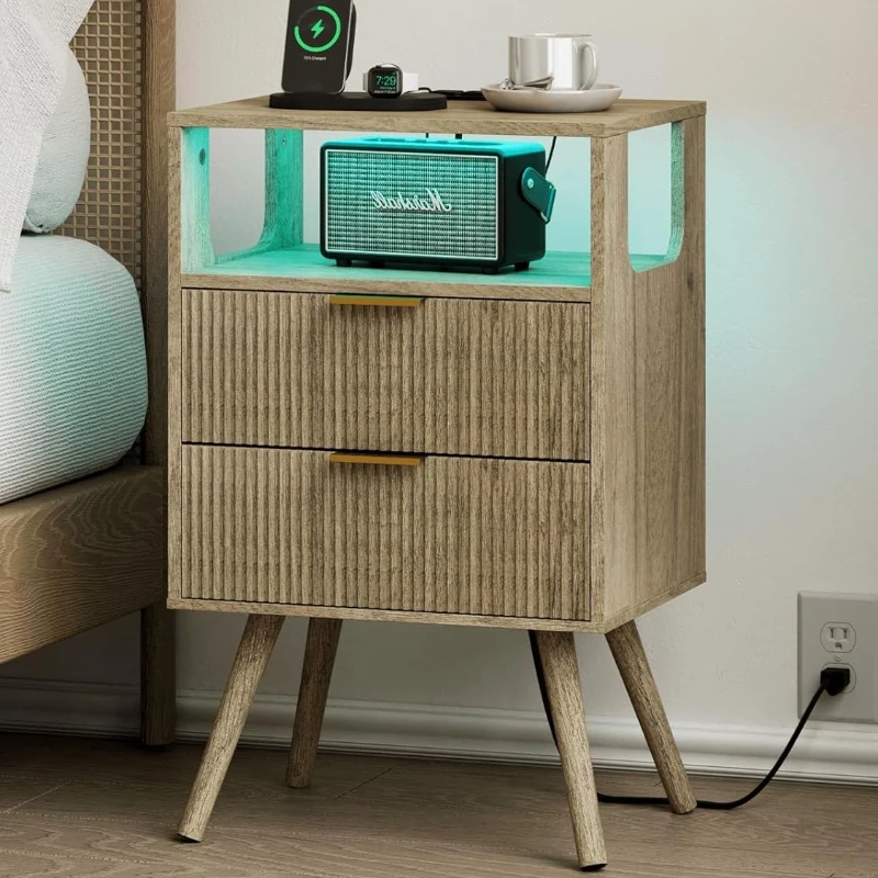 Table de chevet moderne avec 2 - Solid Wood Nightstand 2 Drawers avis et prix