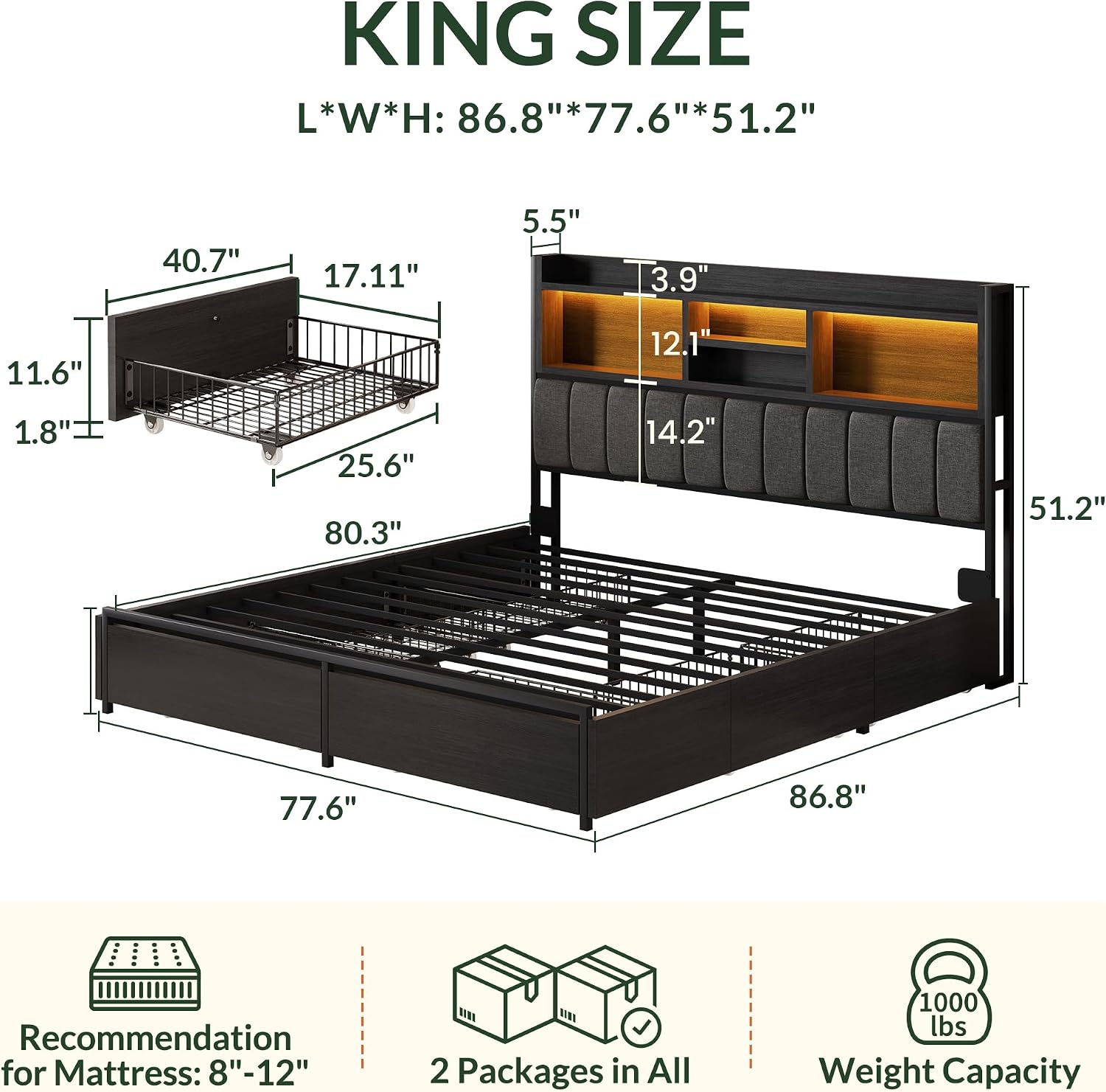 Cadre de lit king size avec 6  - King Size Bed Frame With Storage Drawers avis et prix