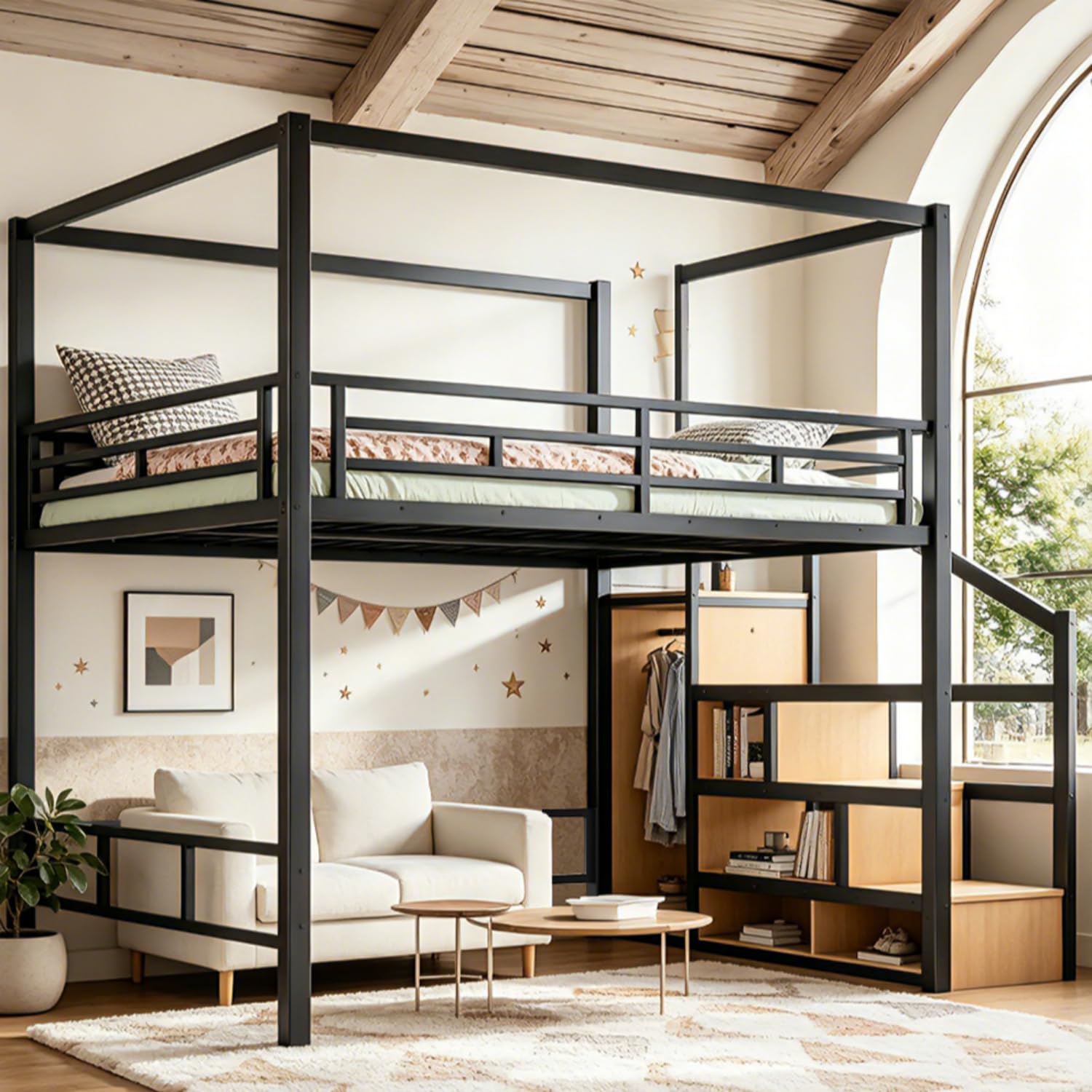 Lit mezzanine Queen avec escal - Canopy Bed Frame Metal Queen avis et prix
