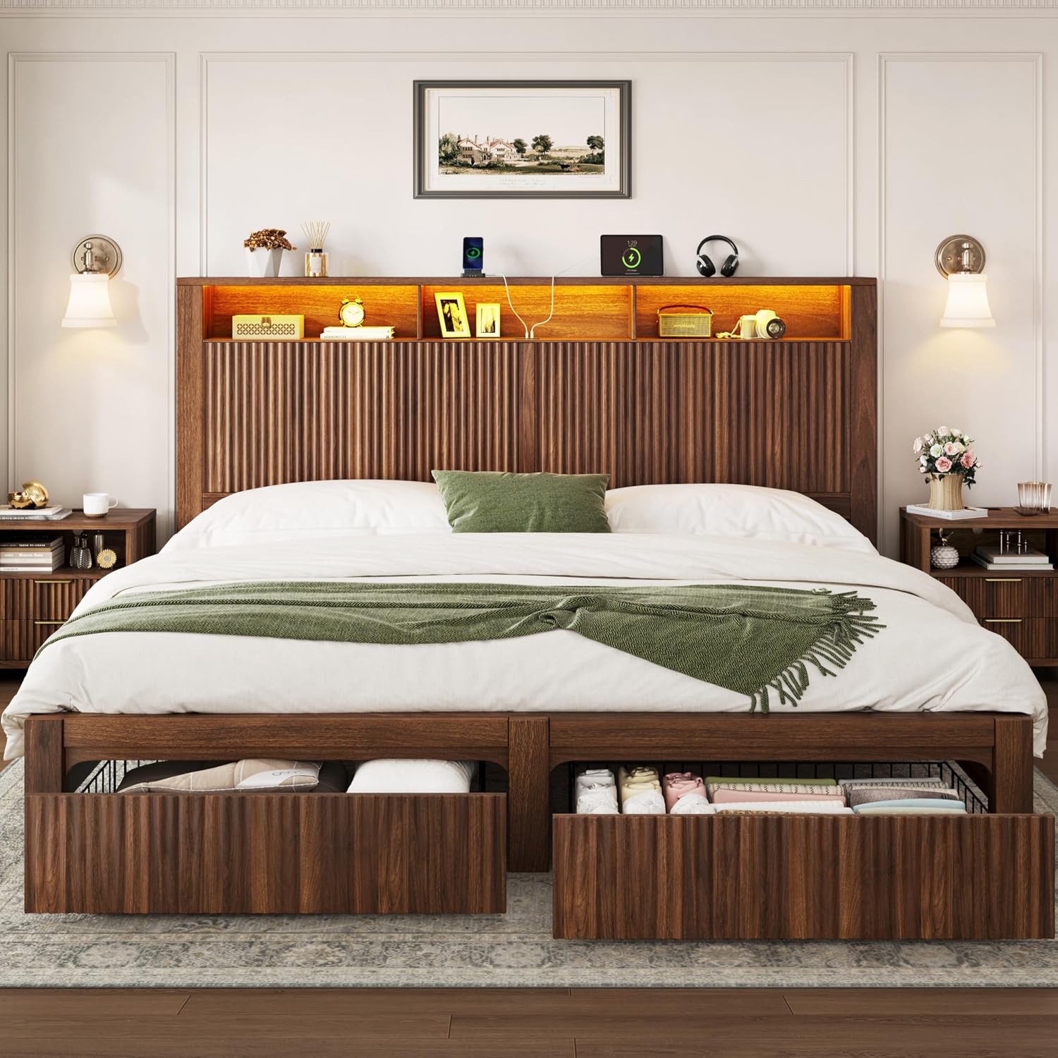 Cadre de lit King Size avec tê - King Size Bed Frame With Storage Drawers avis et prix