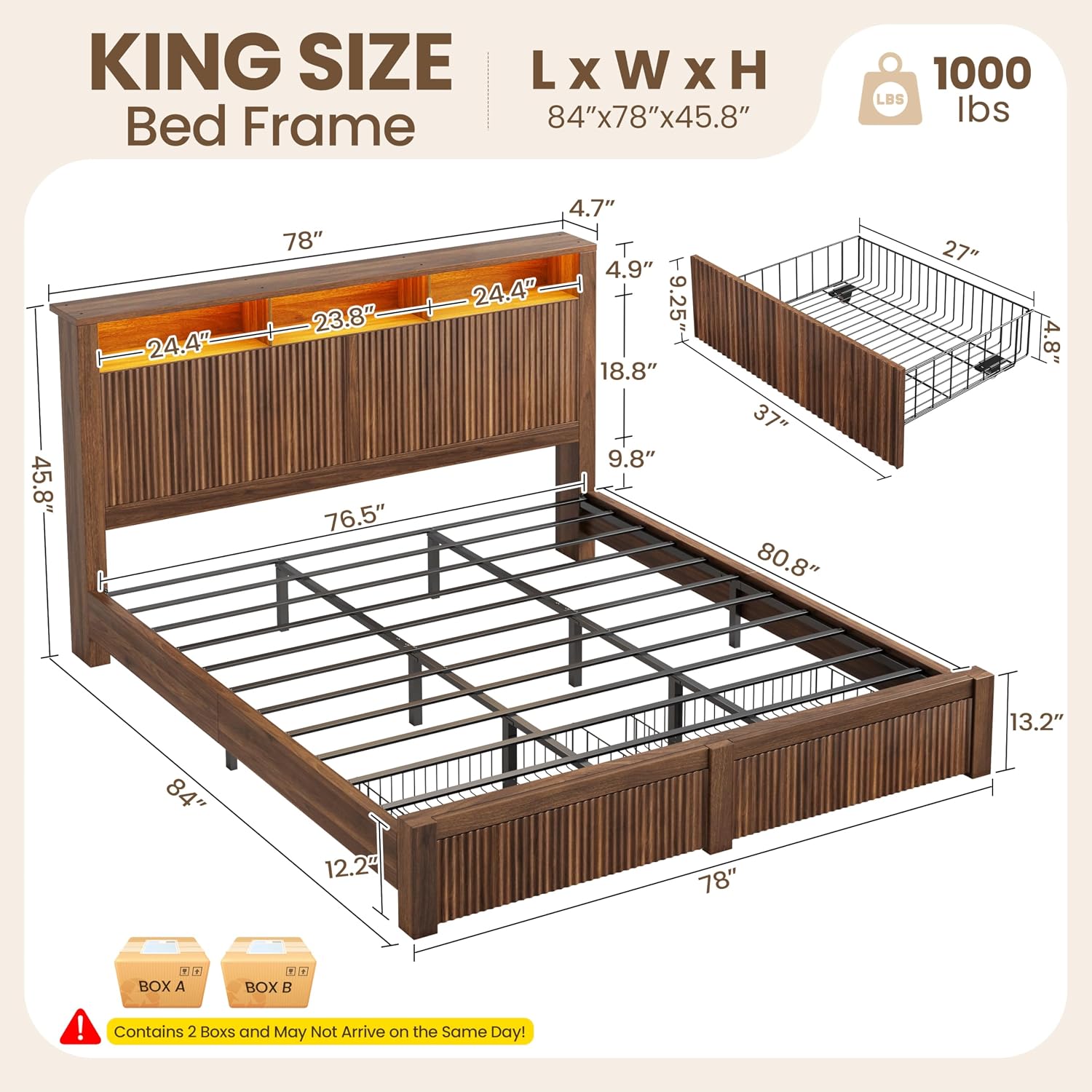Cadre de lit King Size avec tê - King Size Bed Frame With Storage Drawers avis et prix