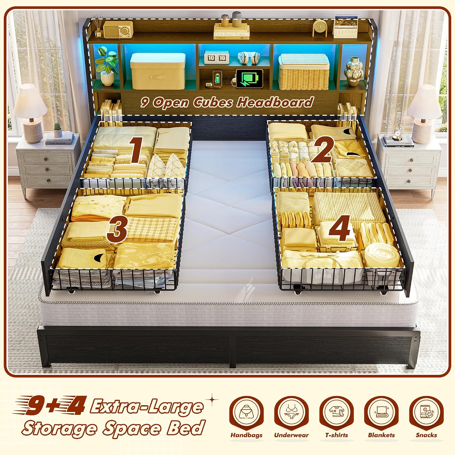 Cadre de lit King Size avec tê - King Size Bed Frame With Storage Drawers avis et prix