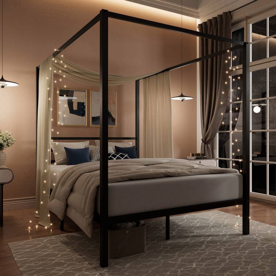 Cadre de lit à baldaquin noir, - Canopy Bed Frame Metal Queen avis et prix