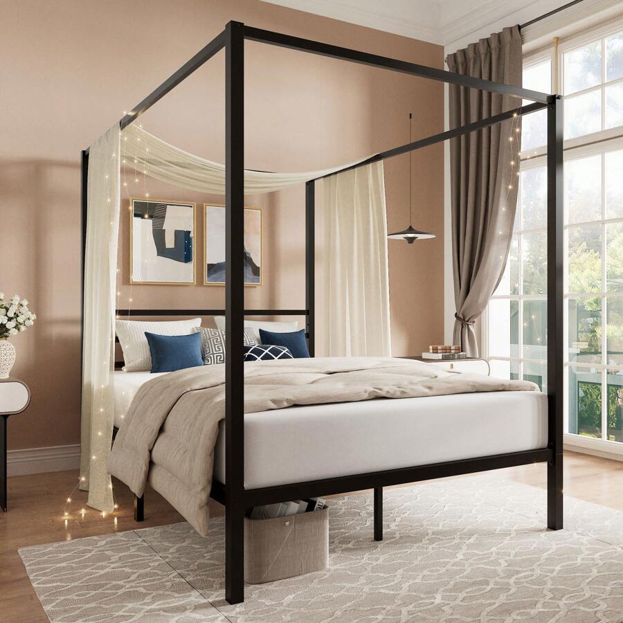 Cadre de lit à baldaquin noir, - Canopy Bed Frame Metal Queen avis et prix