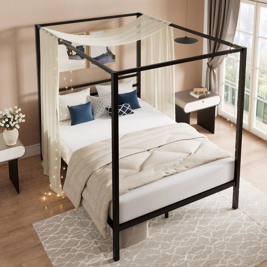 Cadre de lit à baldaquin noir, - Canopy Bed Frame Metal Queen avis et prix