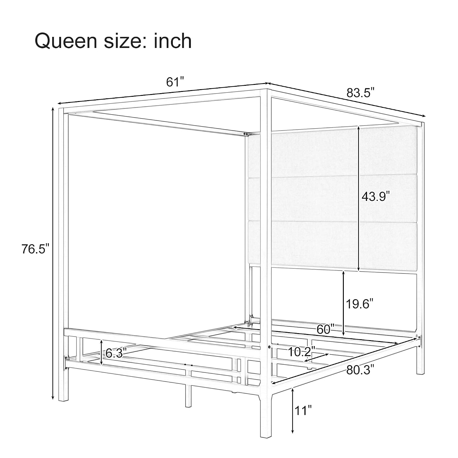 Lit à baldaquin Queen, cadre d - Canopy Bed Frame Metal Queen avis et prix
