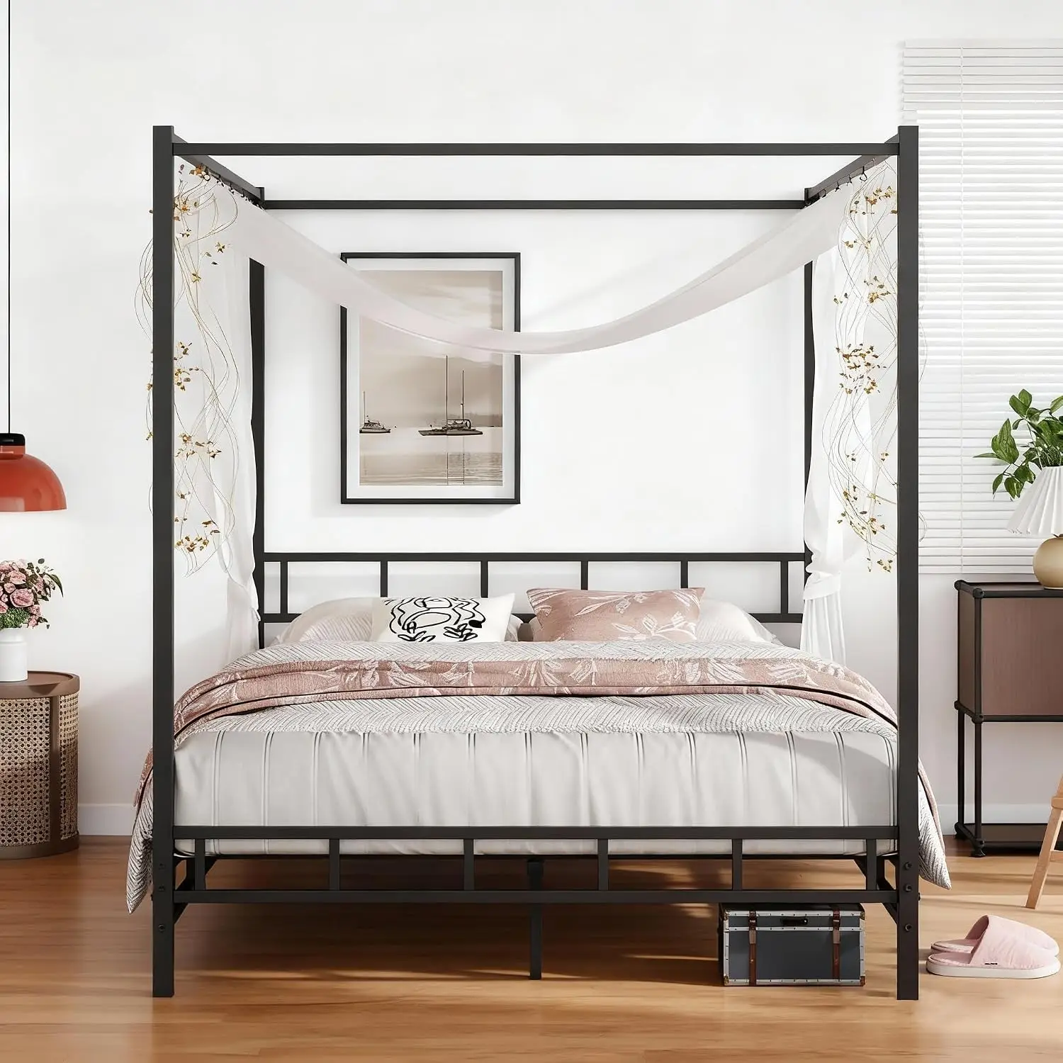 Cadre de lit à baldaquin en mé - Canopy Bed Frame Metal Queen avis et prix