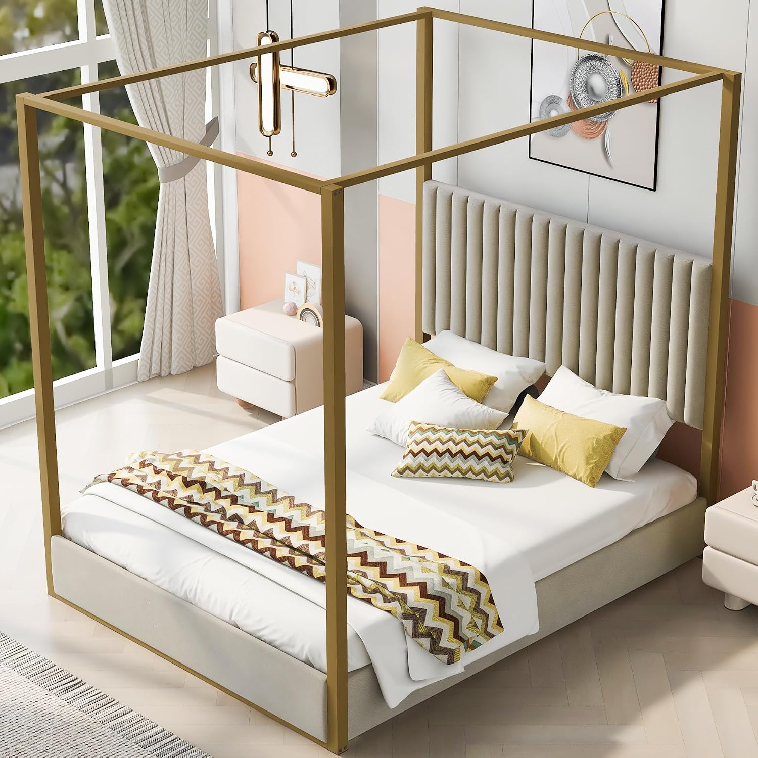 Lit plateforme moderne avec ba - Canopy Bed Frame Metal Queen avis et prix