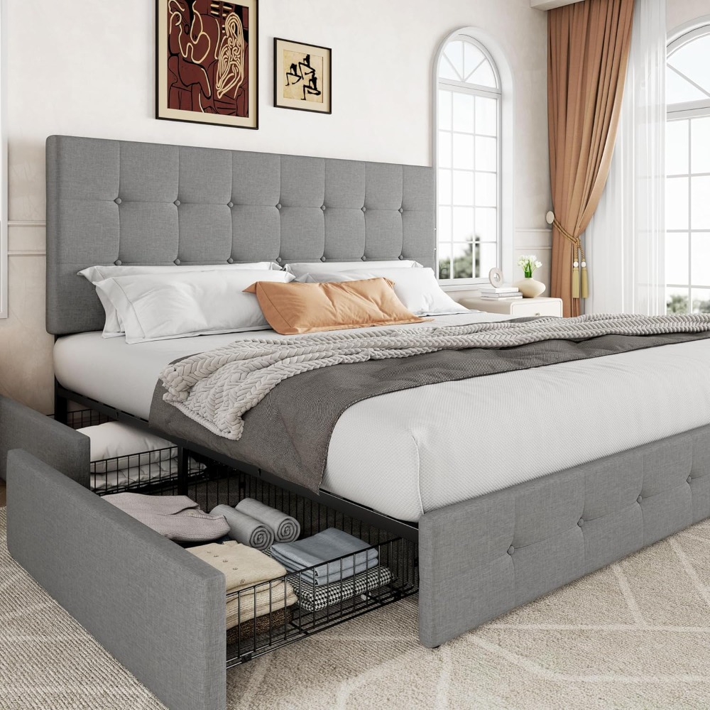 Cadre de lit plateforme King S - King Size Bed Frame With Storage Drawers avis et prix