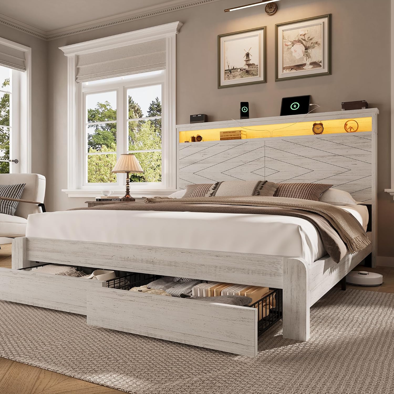 Cadre de lit plateforme en boi - King Size Bed Frame With Storage Drawers avis et prix