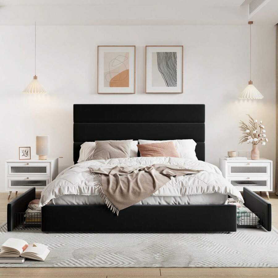 Cadre de lit plateforme taille - King Size Bed Frame With Storage Drawers avis et prix