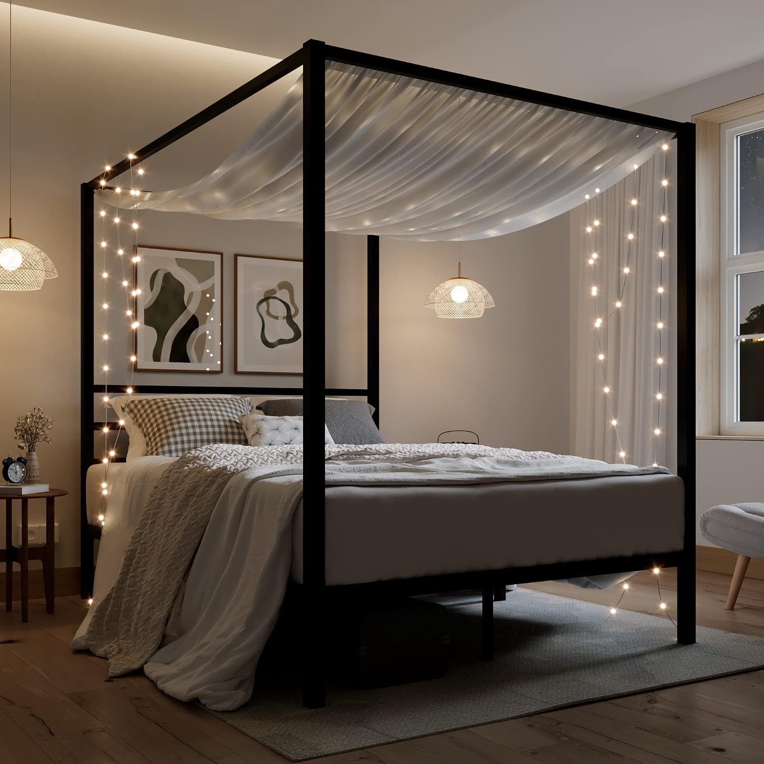 Cadre de lit à baldaquin en mé - Canopy Bed Frame Metal Queen avis et prix