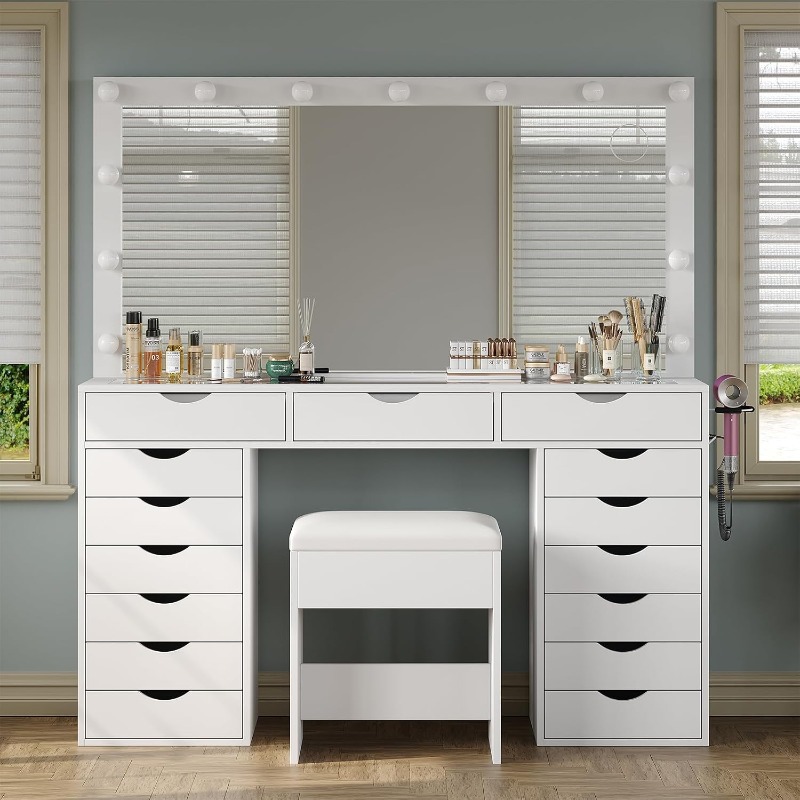 Bureau de toilette Yanosaku av - Dressing Table Vanity With Lighted Mirror avis et prix