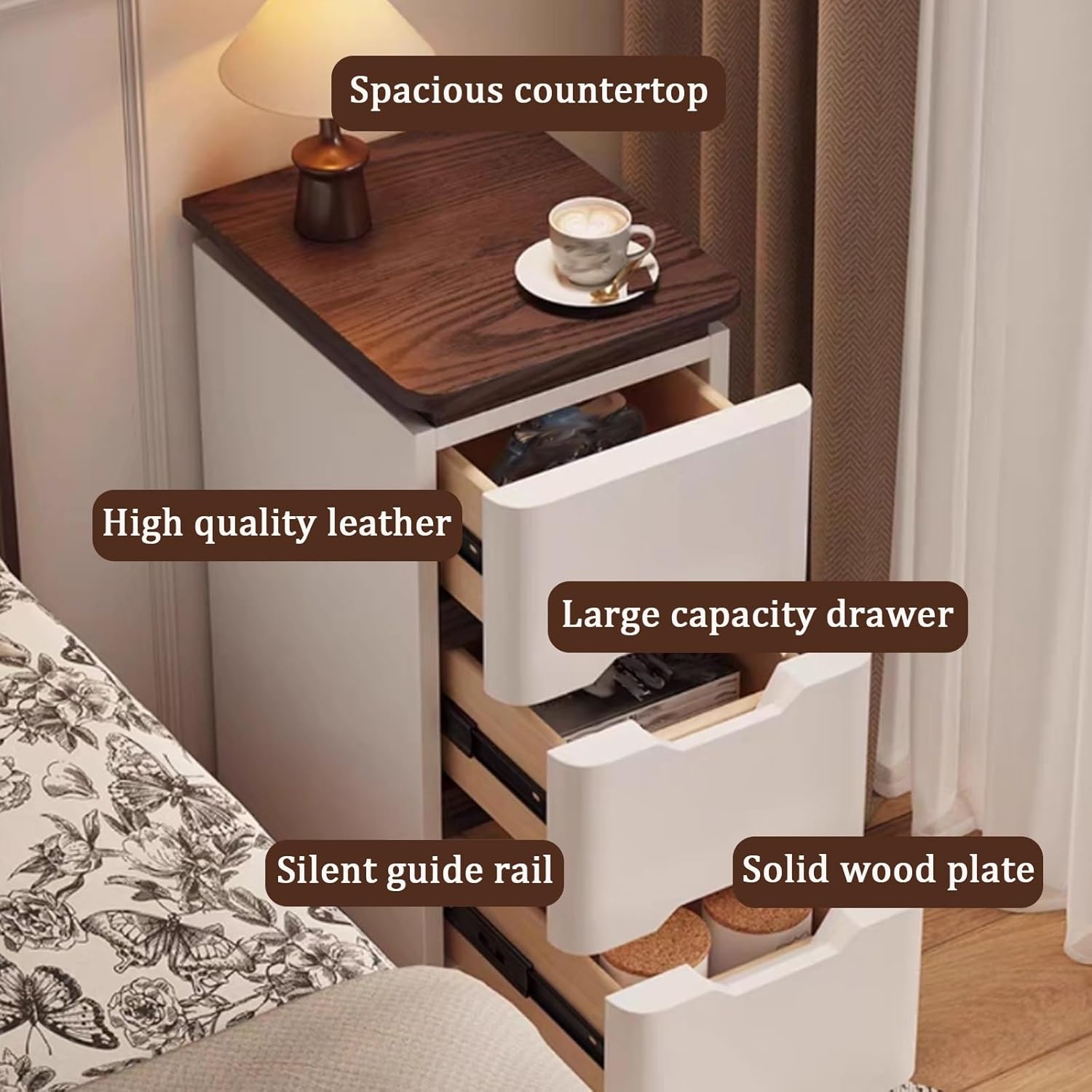 Tables de chevet pour chambre  - Solid Wood Nightstand 2 Drawers avis et prix